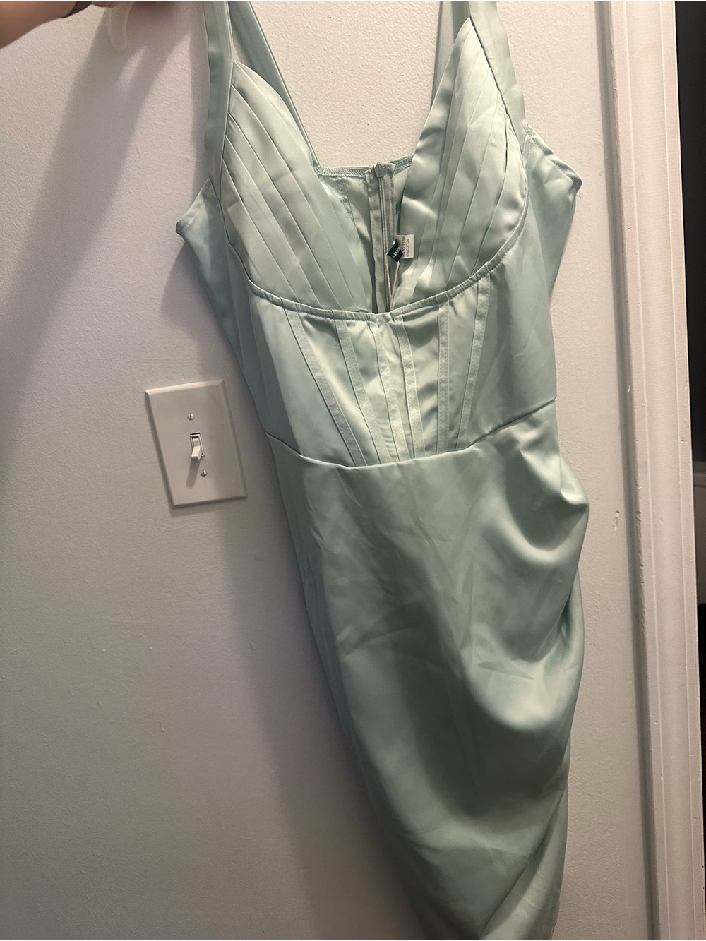 Strapless Mint Green Satin Sheath Dress